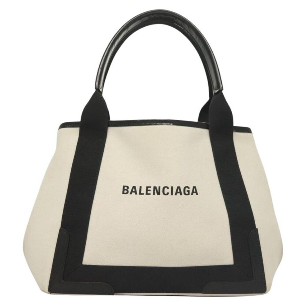 Balenciaga Navy Cabas Canvas With Leather White Canvas Tote Bag Bag